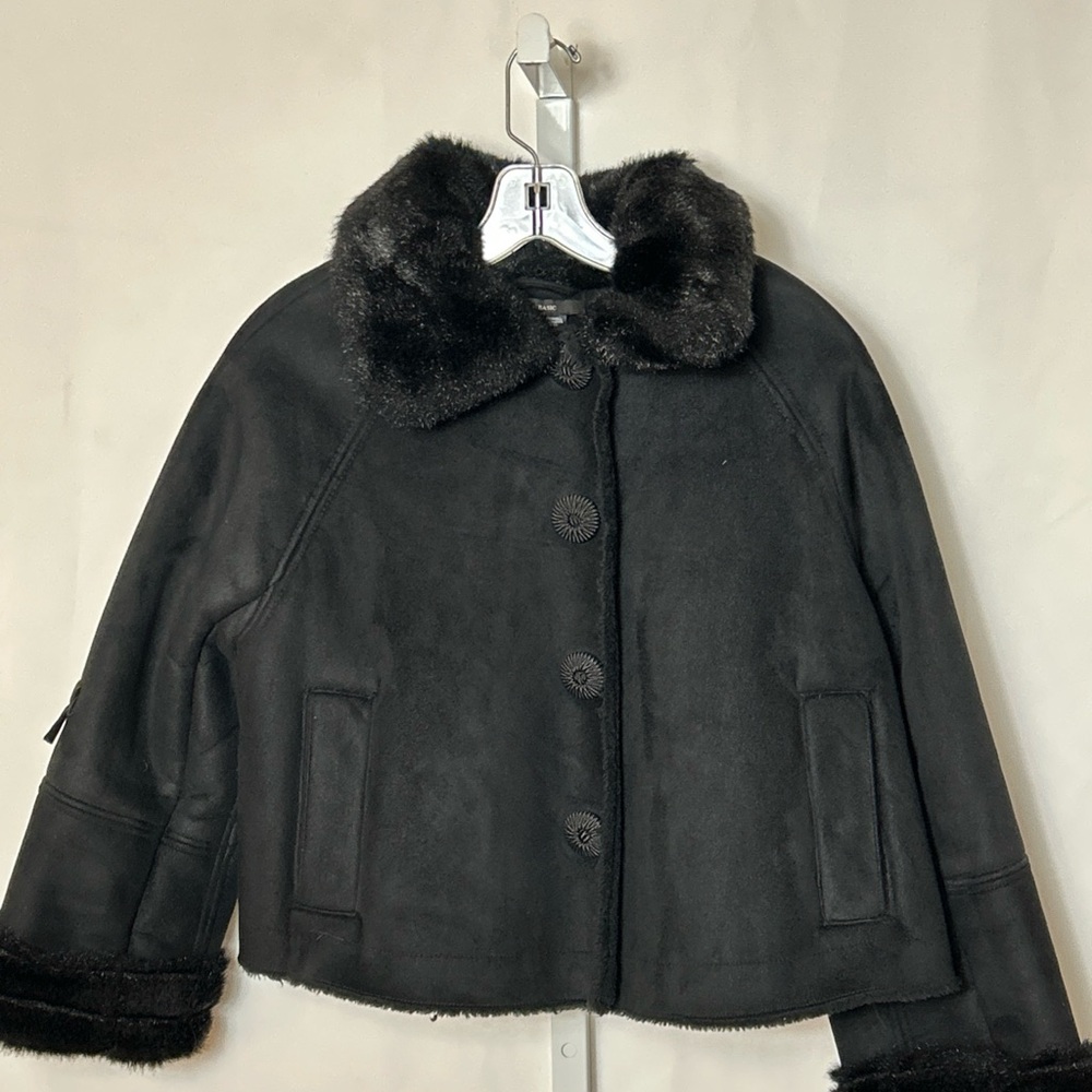 Zara Basics Women’s Size Medium Black Face X Fur Trim Crop Coat